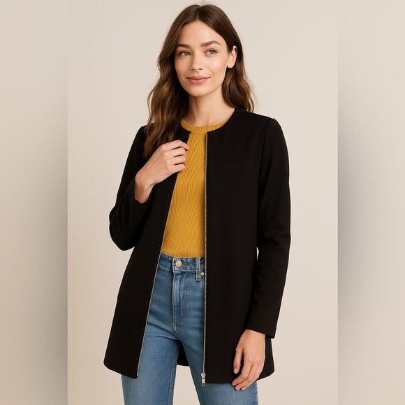 ZARA Black Zip Jacket – Edgy Minimalist, L - Picture 2 of 7